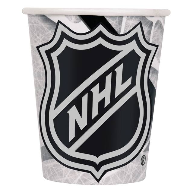 National Hockey League NHL Paper Disposable Cups, Grey/Black, 9-oz, 8-pk, for Sports Party Front_Flat