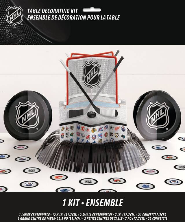 National Hockey League NHL Table Decorating Kit Centerpieces with Confetti, Black, 13-in, 24-pk, for Sports Party Front_Flat
