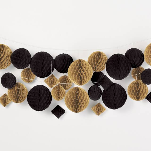 Décorations alvéolées Amscan, or et noir Front_Flat