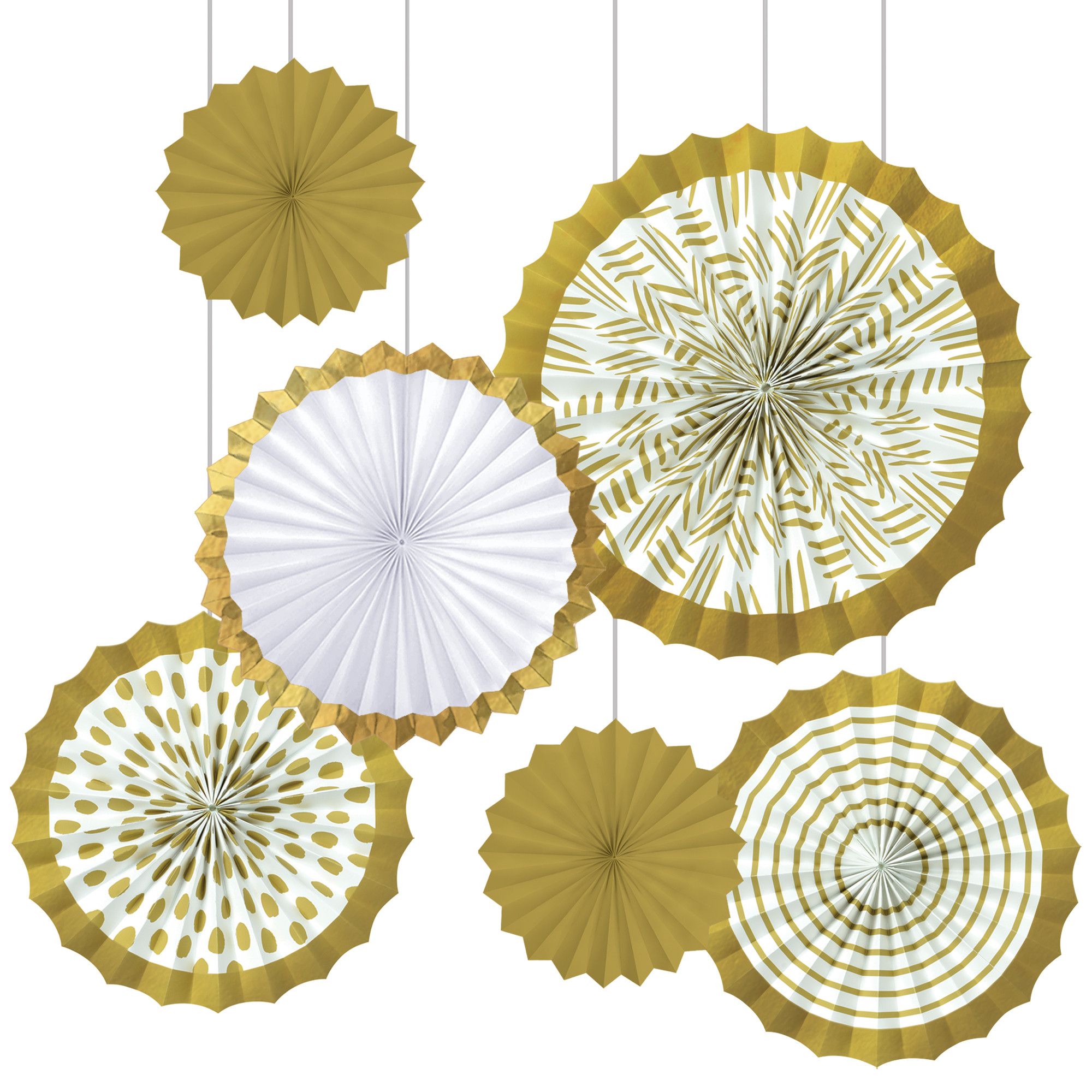 Fan Hanging Sign Decorations, Gold, 15-in, 12-pk, for Birthday Party Decorations Front_Flat