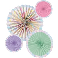 Fan Hanging Sign Decorations, Multi-Coloured, 15-in, 4-pk, for Birthday Party Decorations Front_Flat
