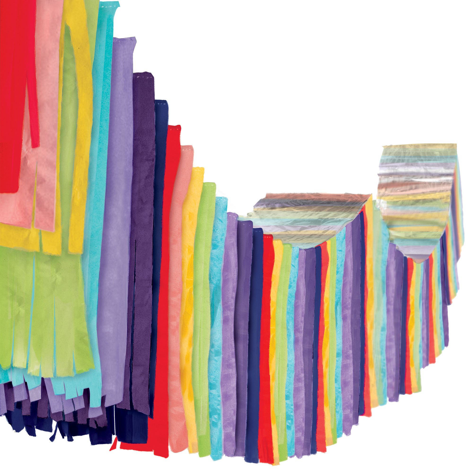 Accordion Fringe Foil & Tissue Ceiling Hanging Rainbow Garland Decoration, 12-ft, for Pride Front_Angled_Right