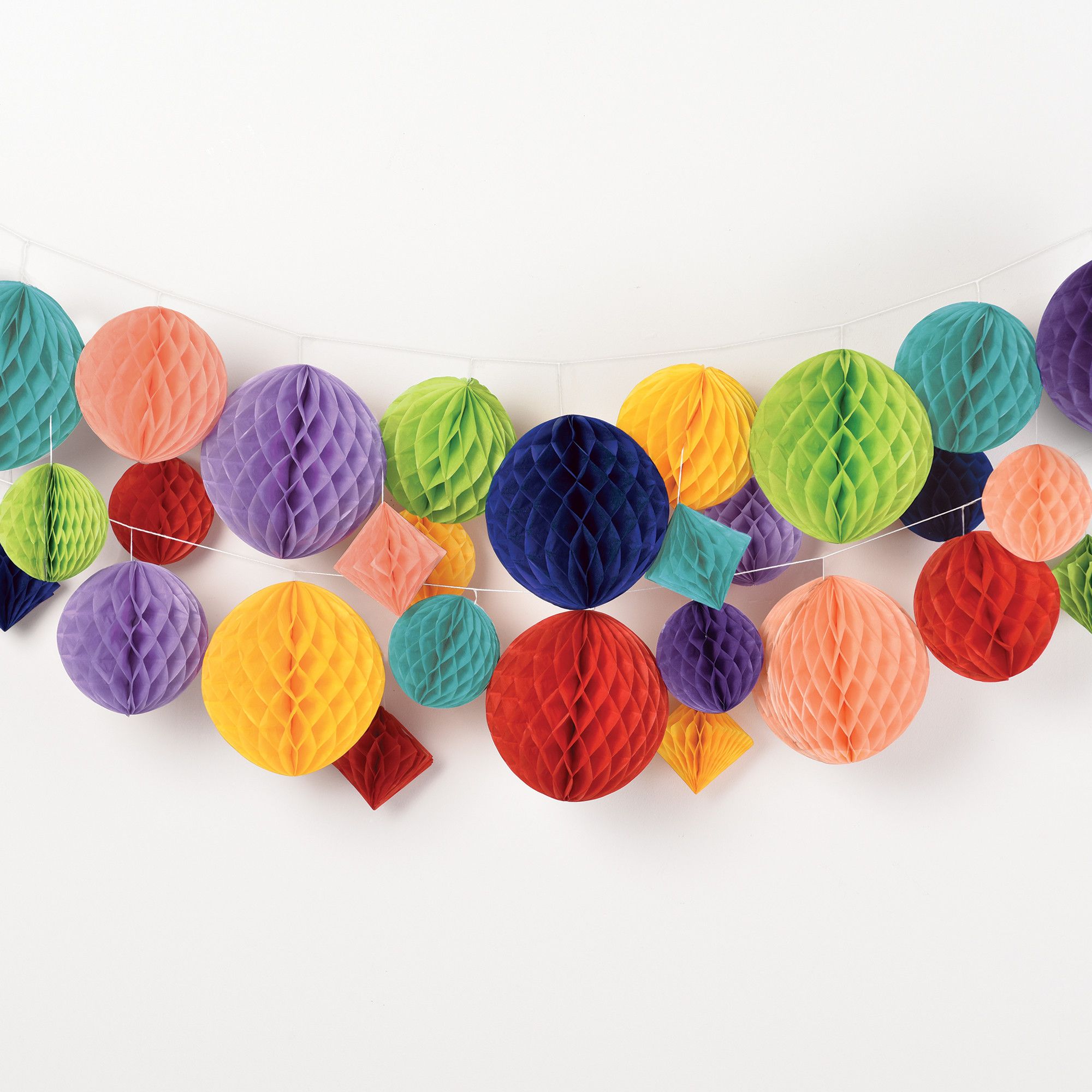 Honeycomb Hanging Garland Banner Decorations, Multi-Coloured, 12-ft, 29-pk, for Birthday Party Decoration Kit Front_Flat