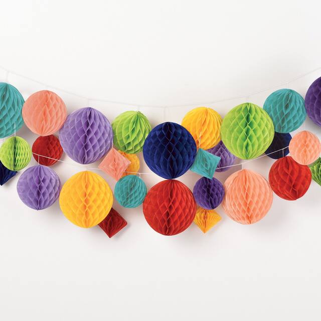 Honeycomb Hanging Garland Banner Decorations, Multi-Coloured, 12-ft, 29-pk, for Birthday Party Decoration Kit Front_Flat