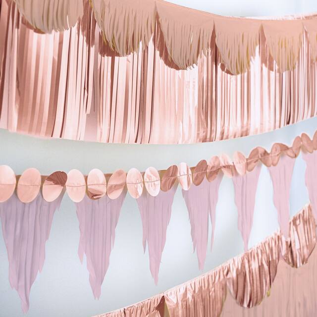 Pennant Fringe Hanging Garland Banner Decoration, Rose Gold, 8.5-in, for Birthday/Bridal Shower/Graduation/Engagement CloseUp