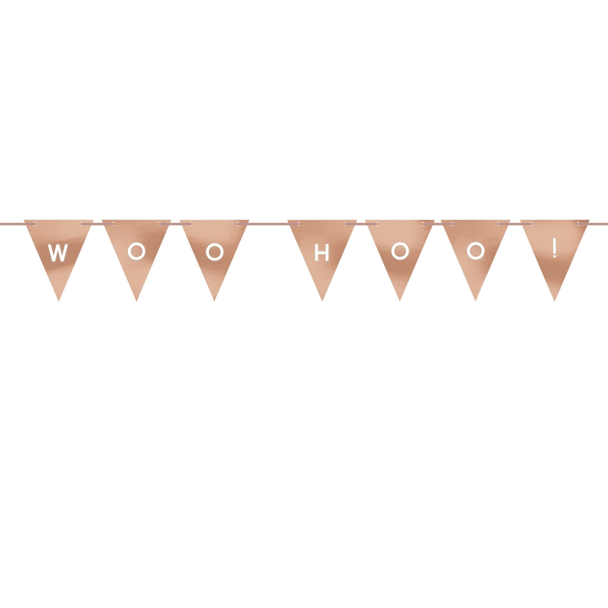 Woo Hoo Pennant Hanging Garland Banner Decoration, Rose Gold Pennant Banner, 7.3-in, for Birthday/Bridal Shower/Graduation/Engagement Front_Flat