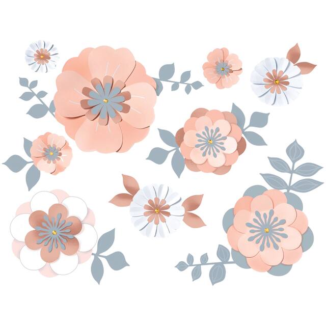 Floral Baby Table & Wall Cutout Decorations, Rose Gold, 13-in, 20-pk, for Baby Shower/Gender Reveal, Floral Baby Shower Decorations Front_Flat