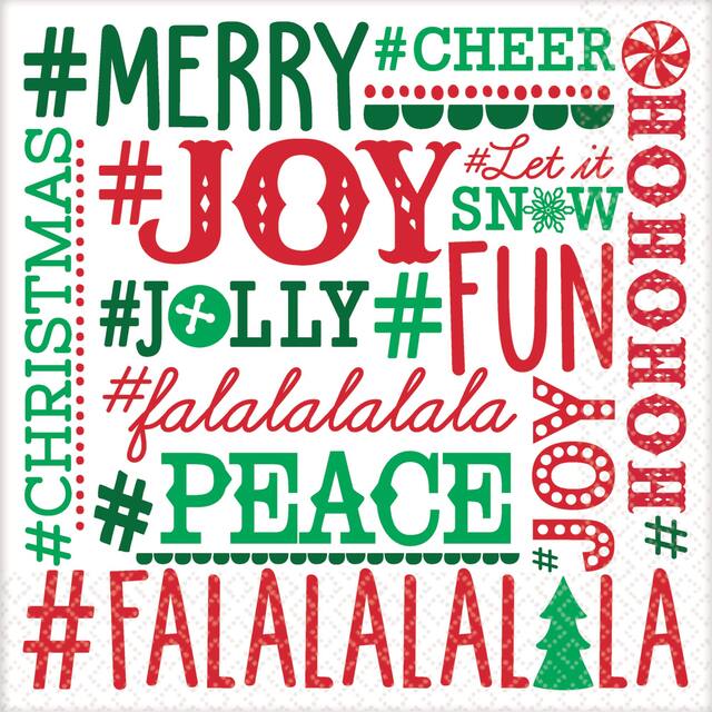 Holiday Hashtags Beverage Napkins, 16-pk Front_Flat