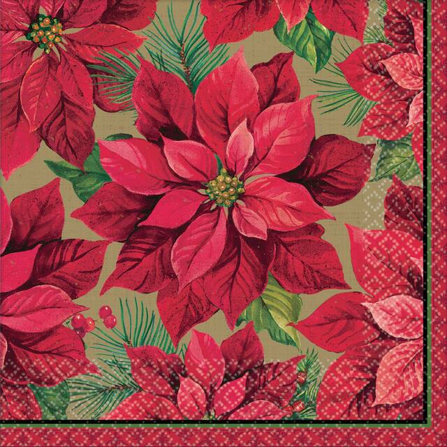 Holiday Poinsettia Beverage Napkins, 16-pk Front_Flat
