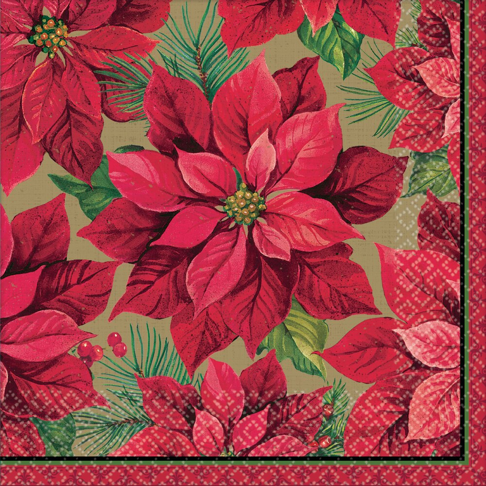 Holiday Poinsettia Beverage Napkins 16 Pk Party City