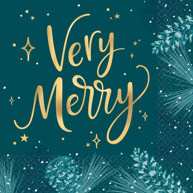 Serviettes de table Noël, bleu sarcelle, paq. 16 Front_Flat