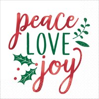 Serviettes de table métallisées « Peace Love Joy », paq. 16 Overhead_Flat