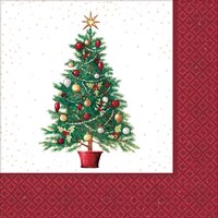 Square Paper Disposable Beverage Napkins, Red/White, Christmas Tree, 5-in, 125-pk, 2-ply, for Christmas Overhead_Flat
