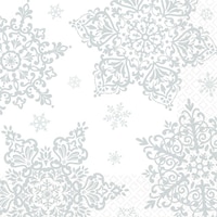 Square Paper Disposable Beverage Napkins, Silver/White, Snow Flake, 5-in, 125-pk, 2-ply, for Christmas/Winter Party CloseUp
