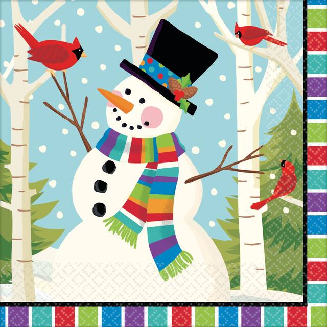 Serviettes de table, bonhomme de neige souriant et coloré, paq. 125 Front_Flat