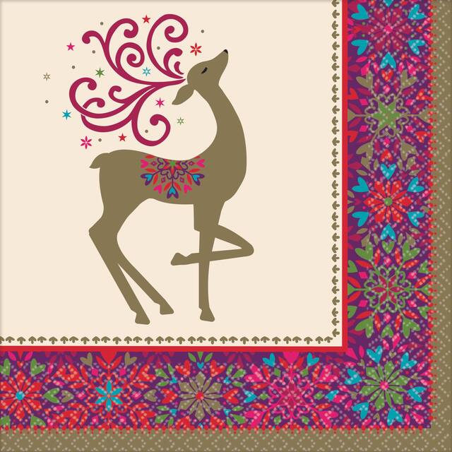 Serviettes de table Cerf en hiver fantaisiste, paq. 36 Front_Flat