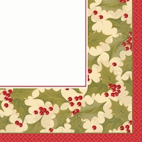 Serviettes de table à motif branche de houx d'hiver, paq. 100 Front_Flat