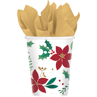 Paper Disposable Cups, Red/Green/White, Greenery, 9-oz, 8-pk, for Christmas Front_Flat