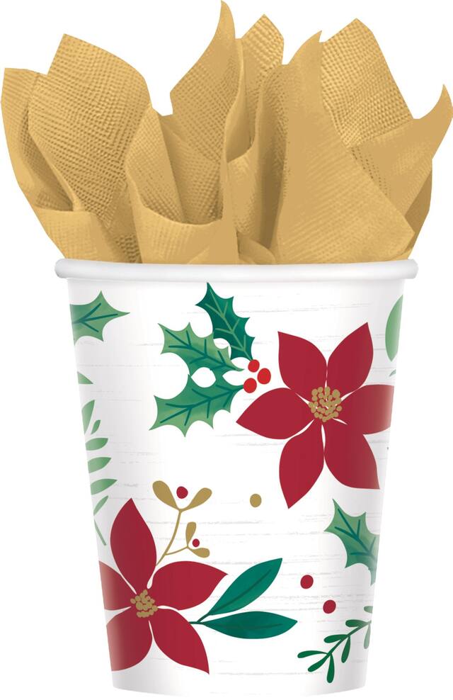 Verres en plastique, Joyeux Noël, houx, paq. 8 Front_Flat