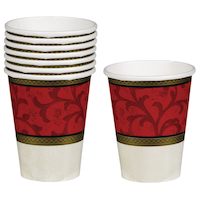 Paper Disposable Cups, Red/White, 9-oz, 8-pk, for Christmas Front_Elevated