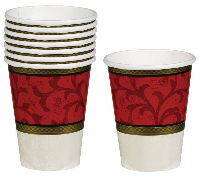 Paper Disposable Cups, Red/White, 9-oz, 8-pk, for Christmas Front_Elevated