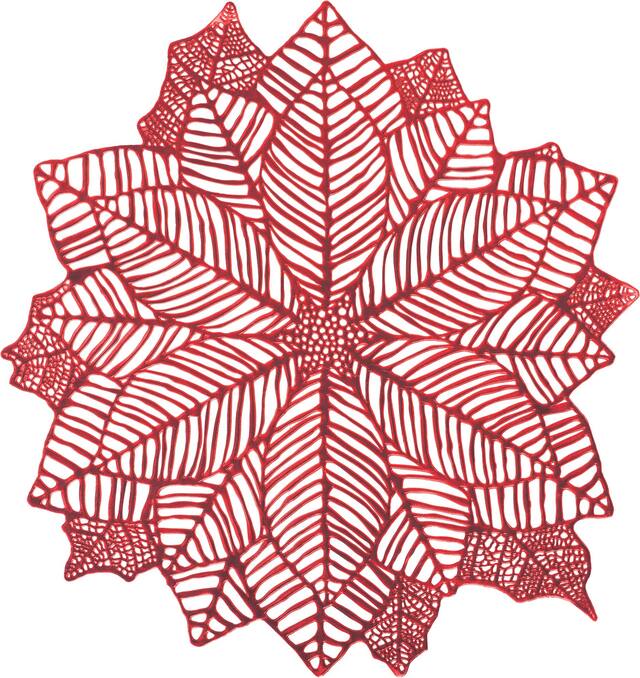 Metallic Red Poinsettia Vinyl Placemat Front_Flat