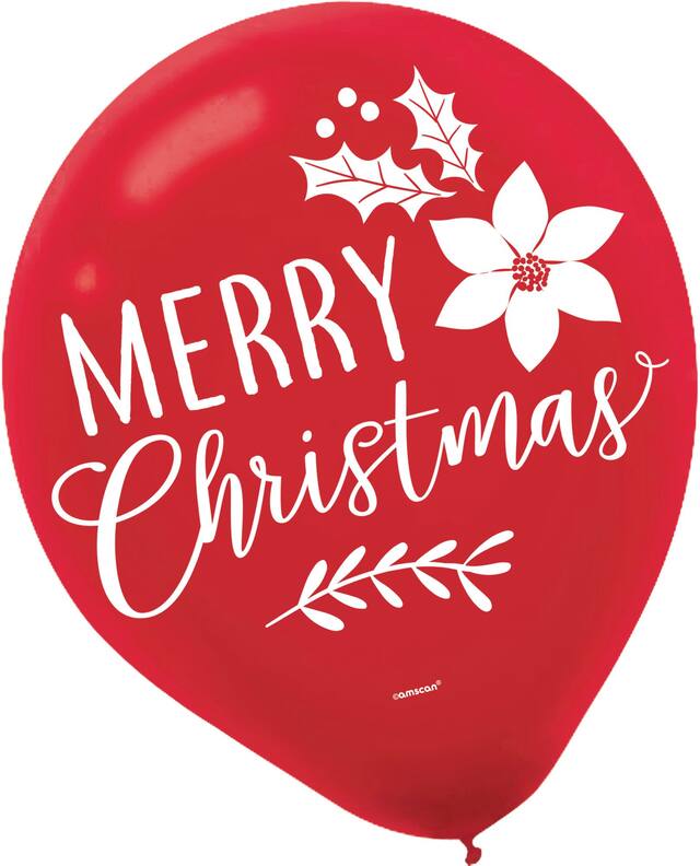 Ballons de Noël imprimés vert, blanc et rouge, paq. 15 Front_Flat