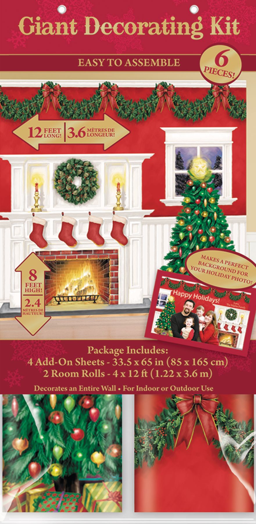 Room & Table Centerpiece Decorating Kit, Red/Green, 12-ft, 6-pk, for Christmas Front_Flat