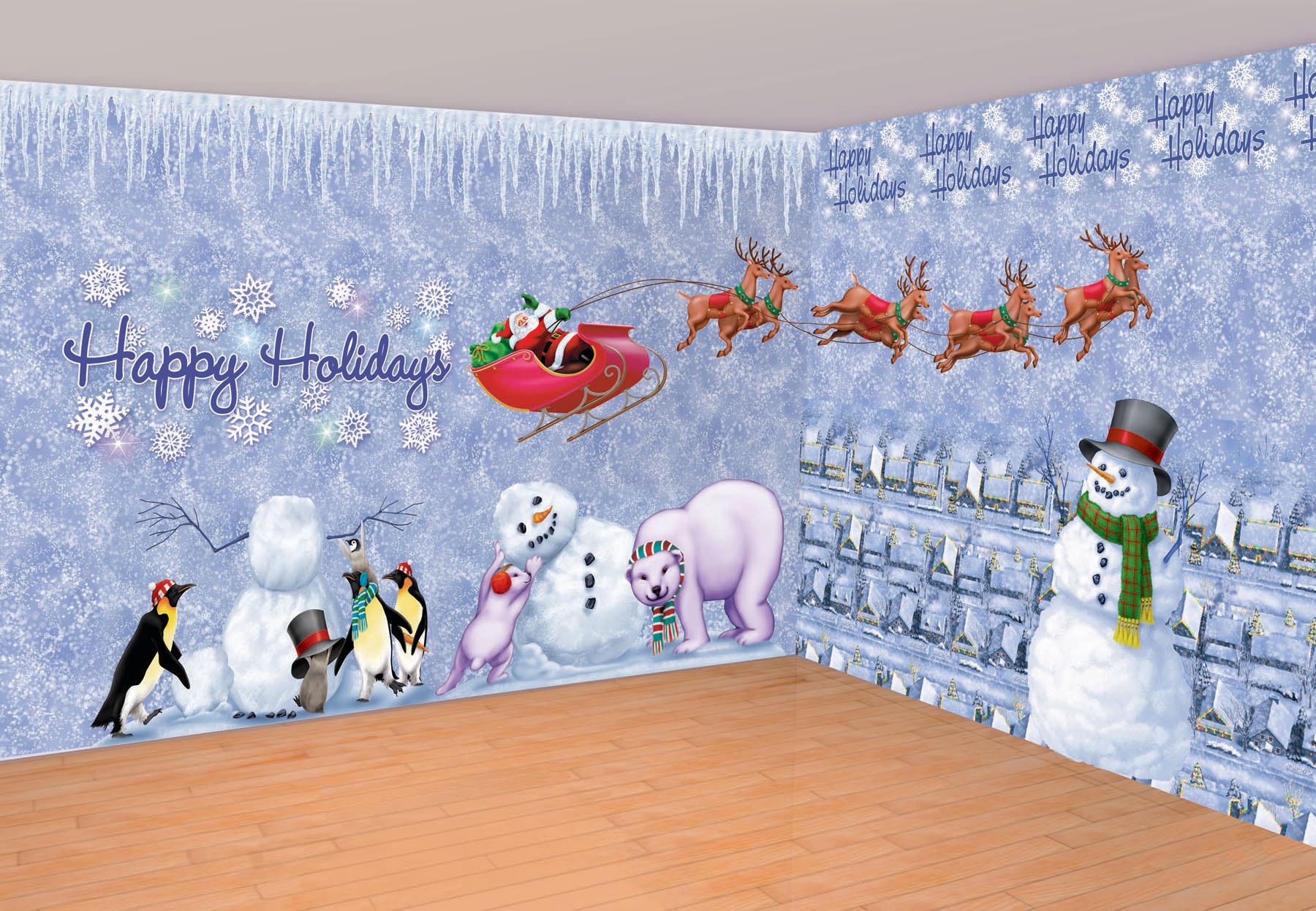 Plastic Scene Setter Room Roll Background Decoration, Blue, Snow, 40-ft, for Winter Party/Christmas Composite_or_Mixed