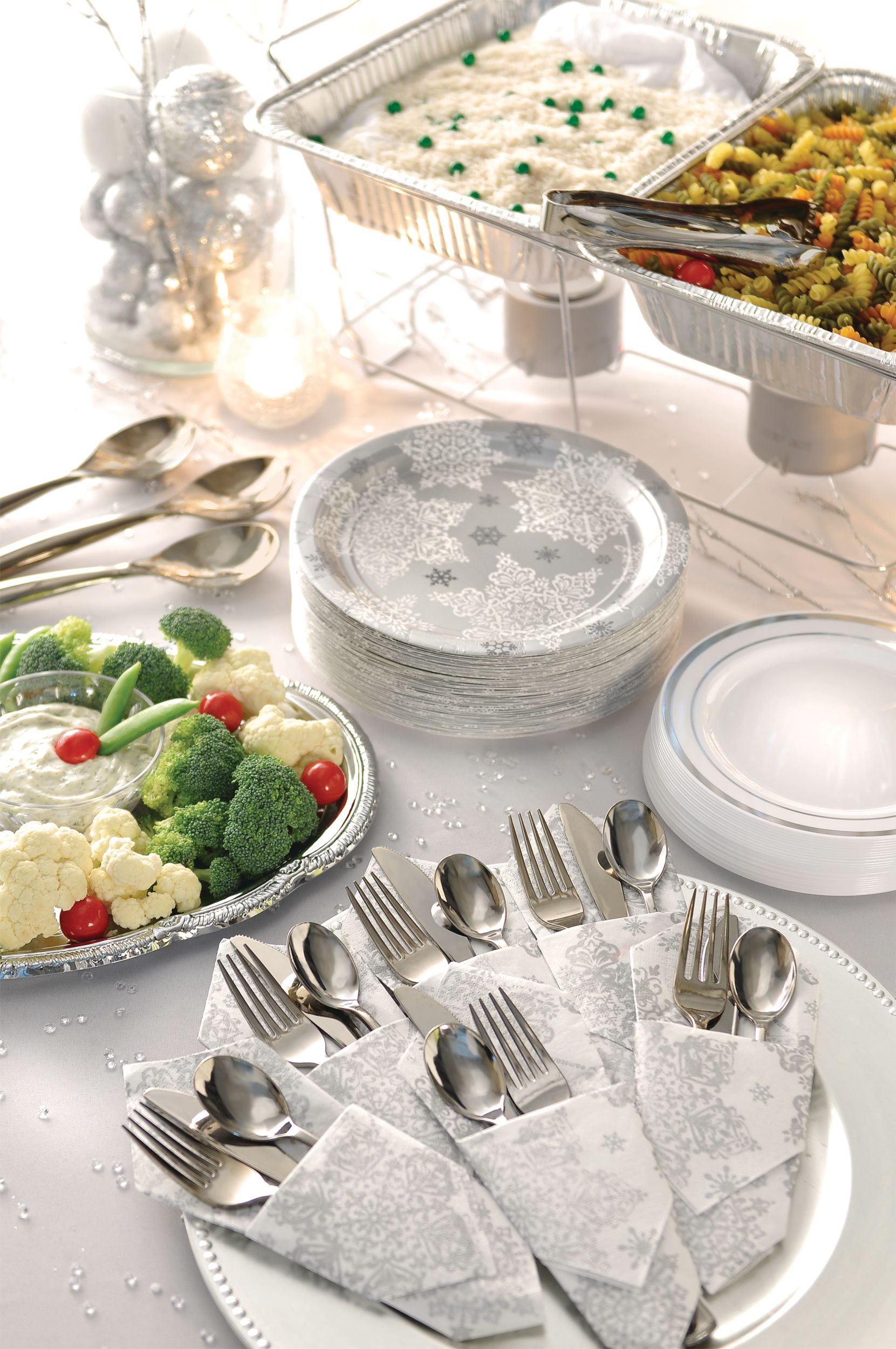 Round Paper Disposable Dinner Plates, White/Silver, Snow Flake, 13-in, 60-pk, for Christmas/Winter Party Composite_or_Mixed