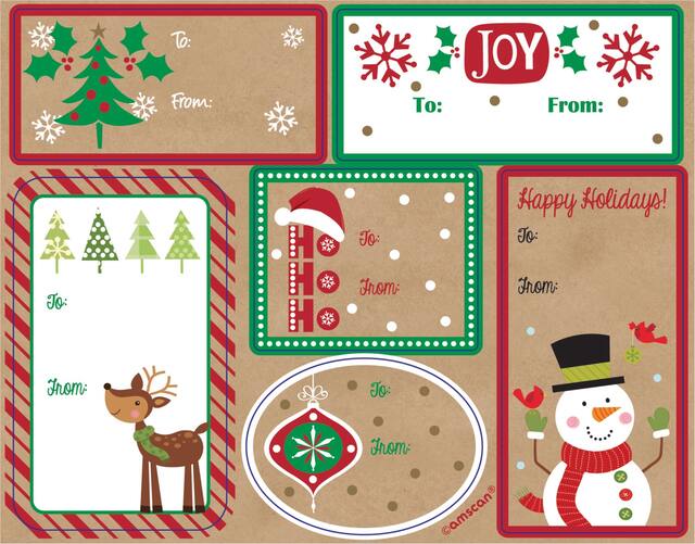 Adhesive Gift Wrapping Sticker Tags, Red/Green, 48-pk, for Christmas Front_Flat