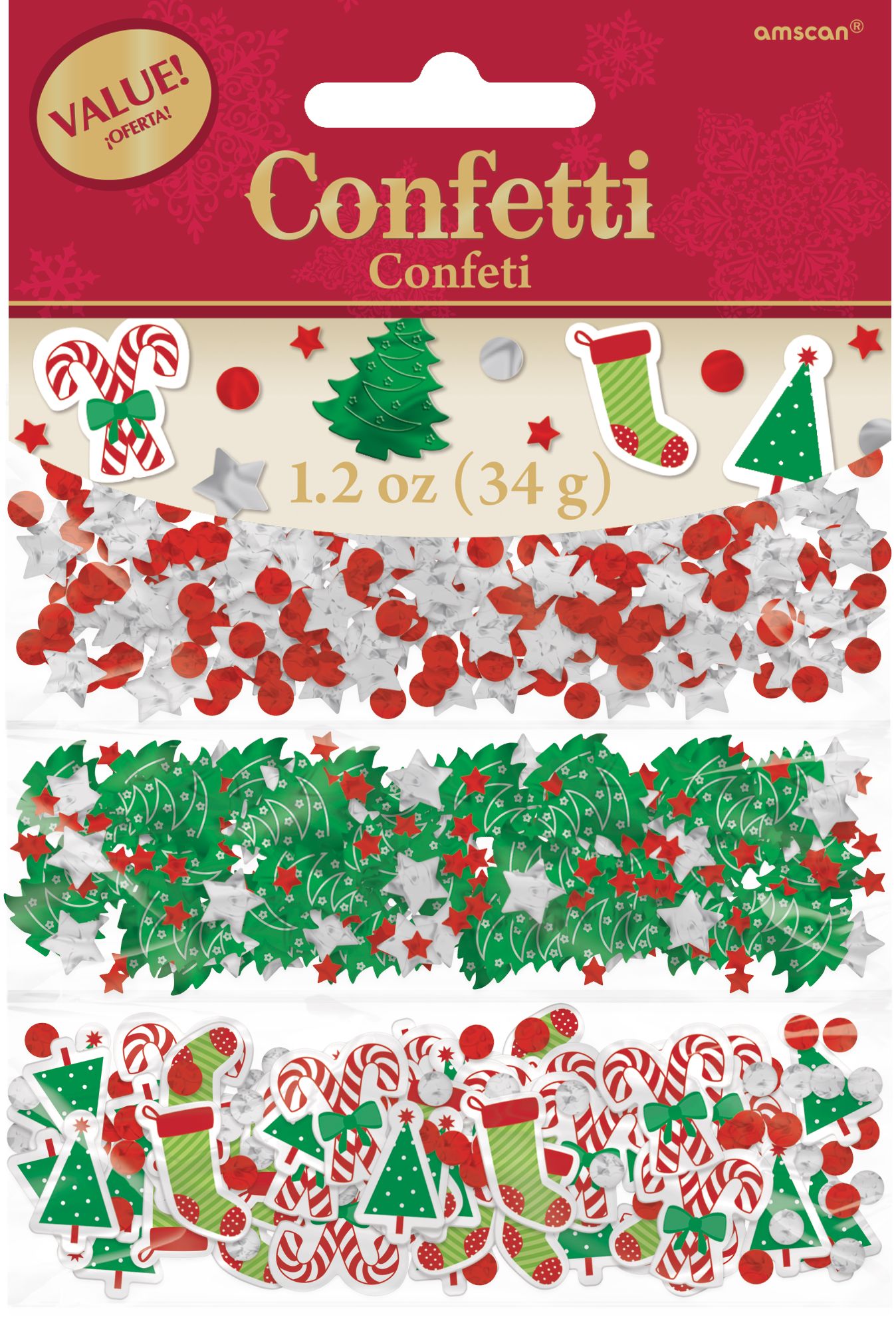 Christmas Trees/Candy Canes/Stocking Confetti Table Scatter Decoration, Red/Green, 1.2-oz, for Christmas Front_Flat