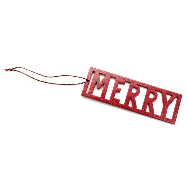 Red Merry Wood Gift Tag Front_Flat