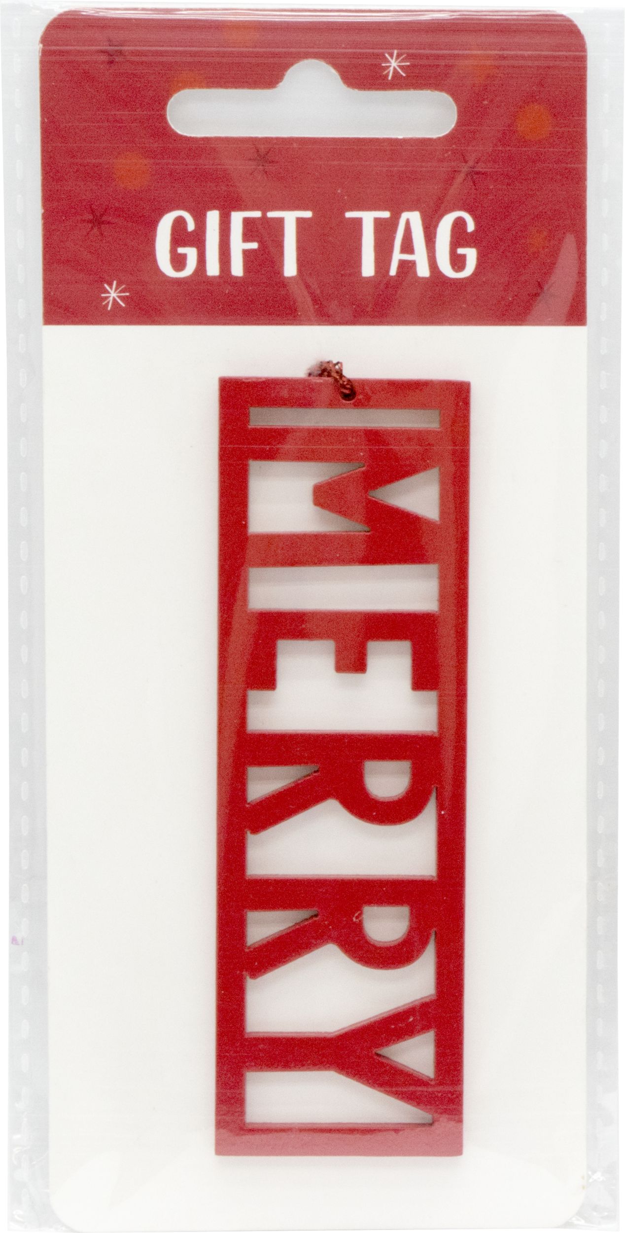 Red Merry Wood Gift Tag Front_Flat
