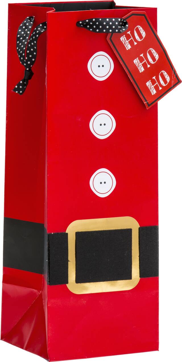 Metallic Ho Ho Ho Santa Bottle Bag Front_Angled_Right