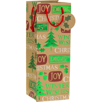 Sac à bouteille en papier kraft avec messages de Noël métallisés Front_Angled_Right