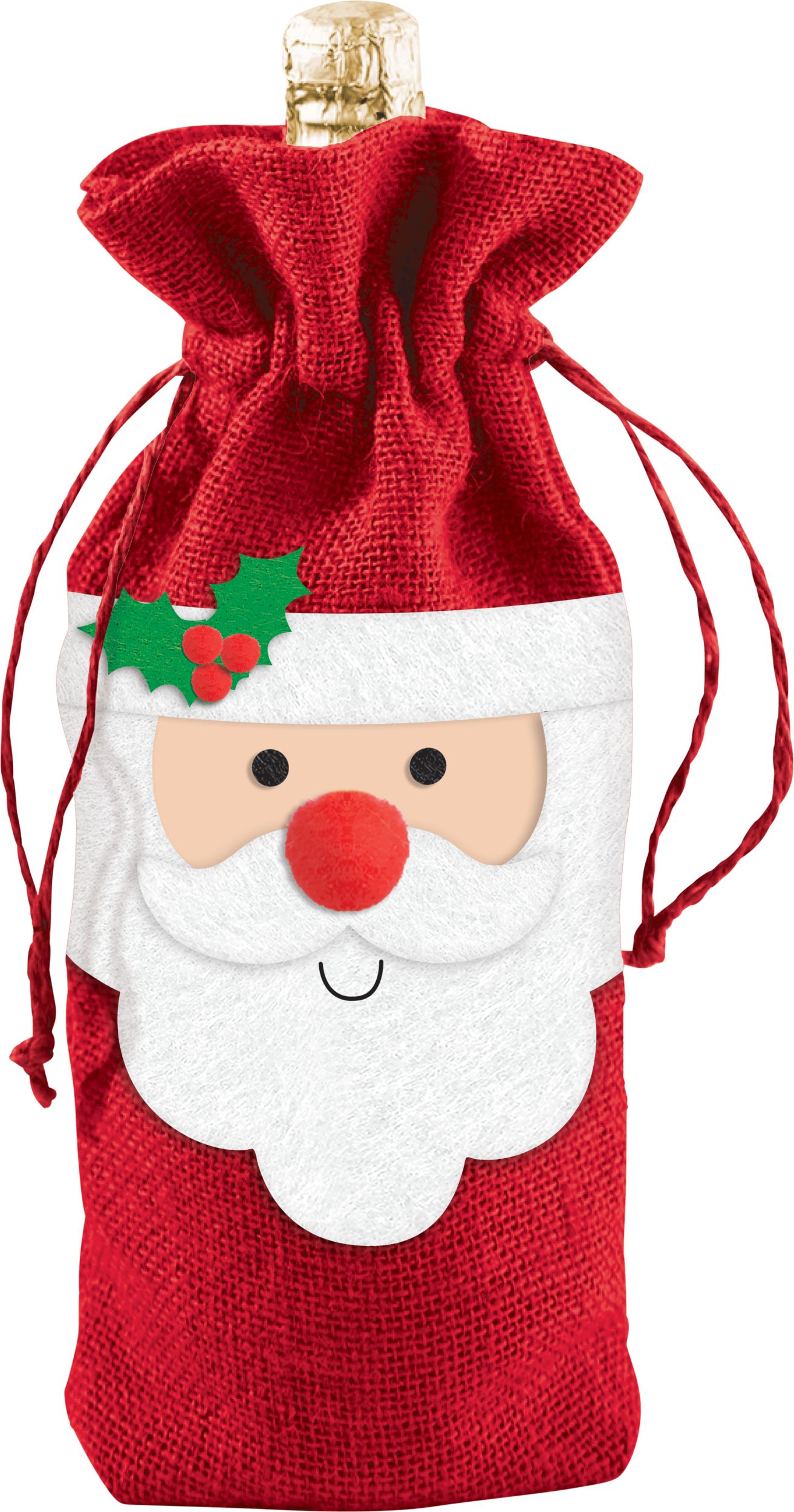 Santa Burlap Bottle Bag, 13.5-in Front_Flat