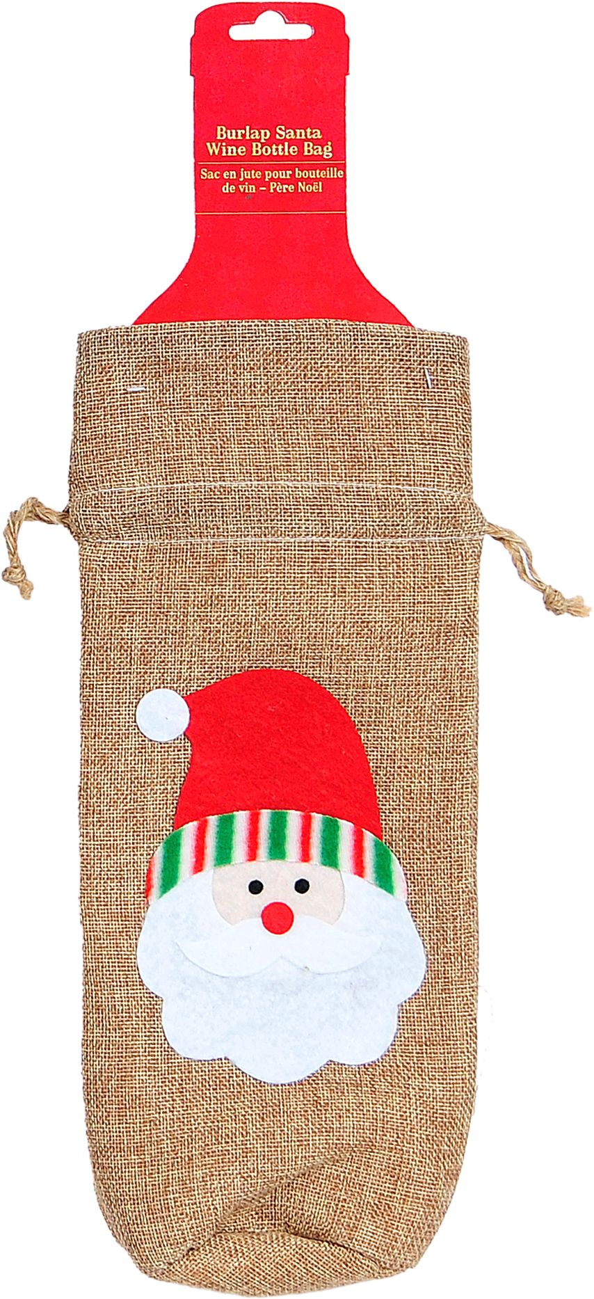Santa Burlap Bottle Bag Front_Flat