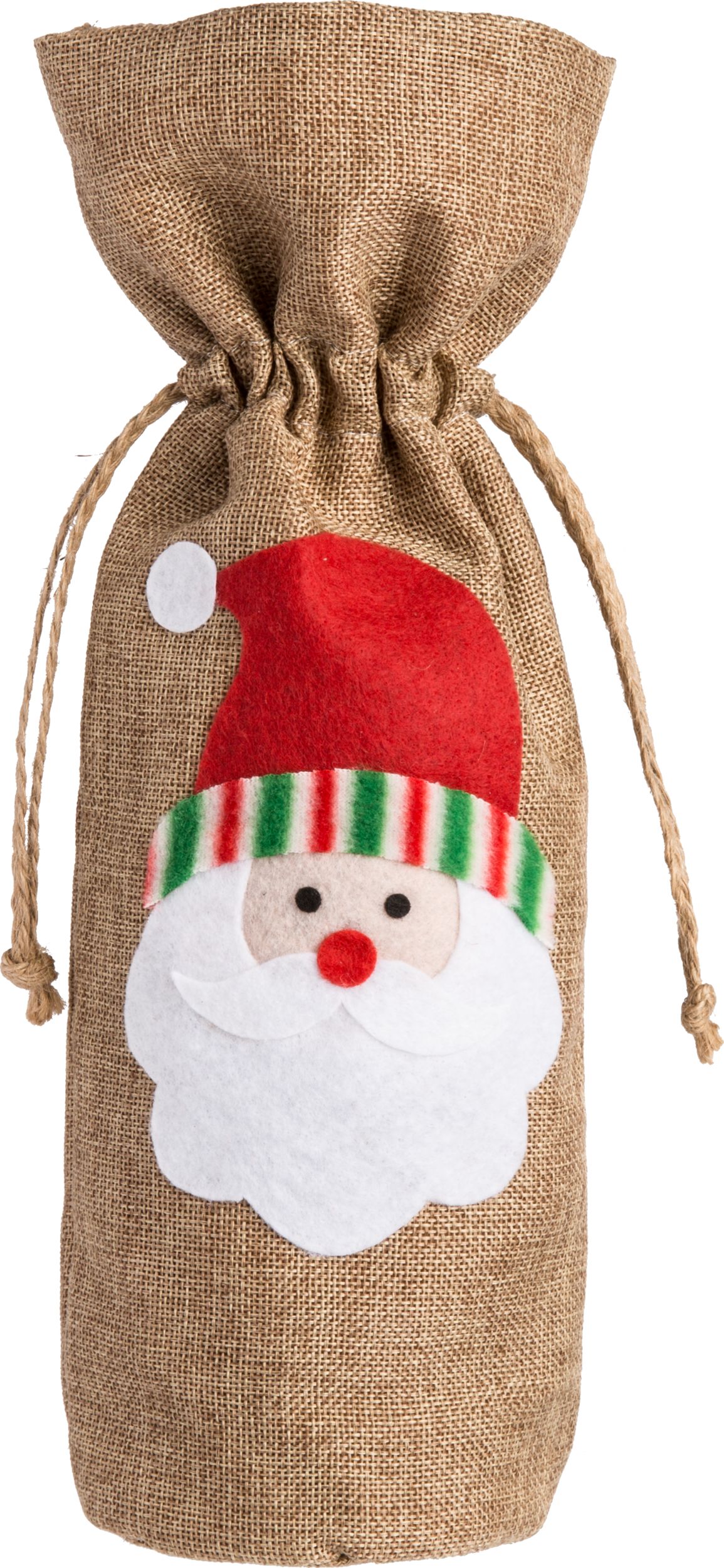 Santa Burlap Bottle Bag Front_Flat