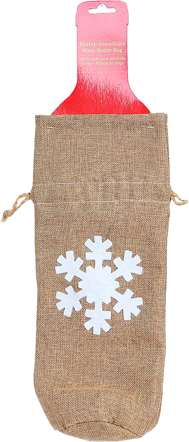 Snowflake Burlap Bottle Bag Front_Flat