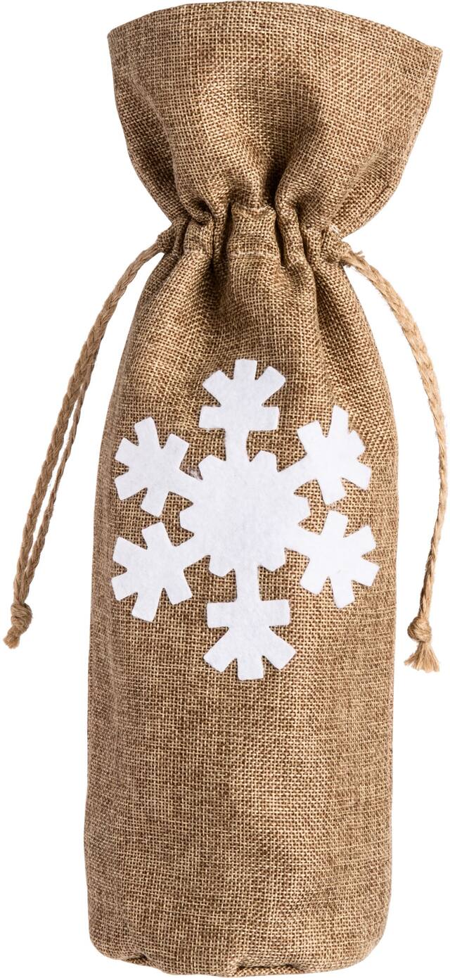 Snowflake Burlap Bottle Bag Front_Flat