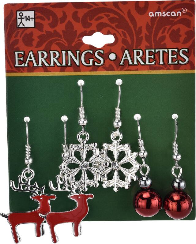 Reindeer & Snowflake Christmas Earrings Set, 6-pc Front_Flat
