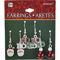 Ho Ho Ho & Santa Christmas Earrings Set, 6-pc Front_Flat