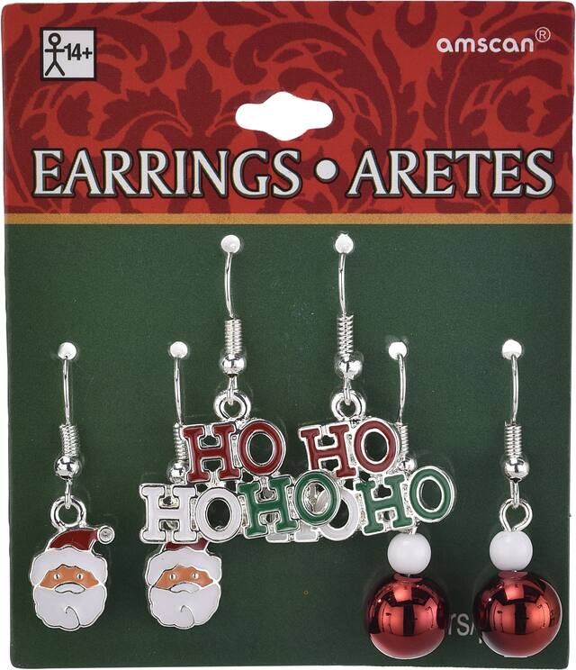 Ho Ho Ho & Santa Christmas Earrings Set, 6-pc Front_Flat
