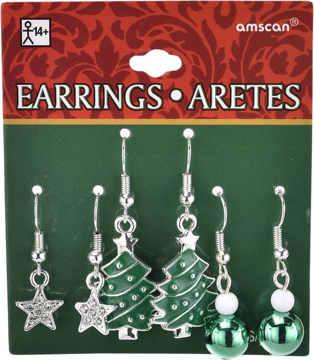 Christmas Tree & Star Christmas Earrings Set, 6-pc Front_Flat