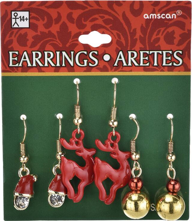 Reindeer & Santa Christmas Earrings Set, 6-pc Front_Flat