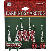 Bow & Ornament Christmas Earrings Set, 6-pc Front_Flat