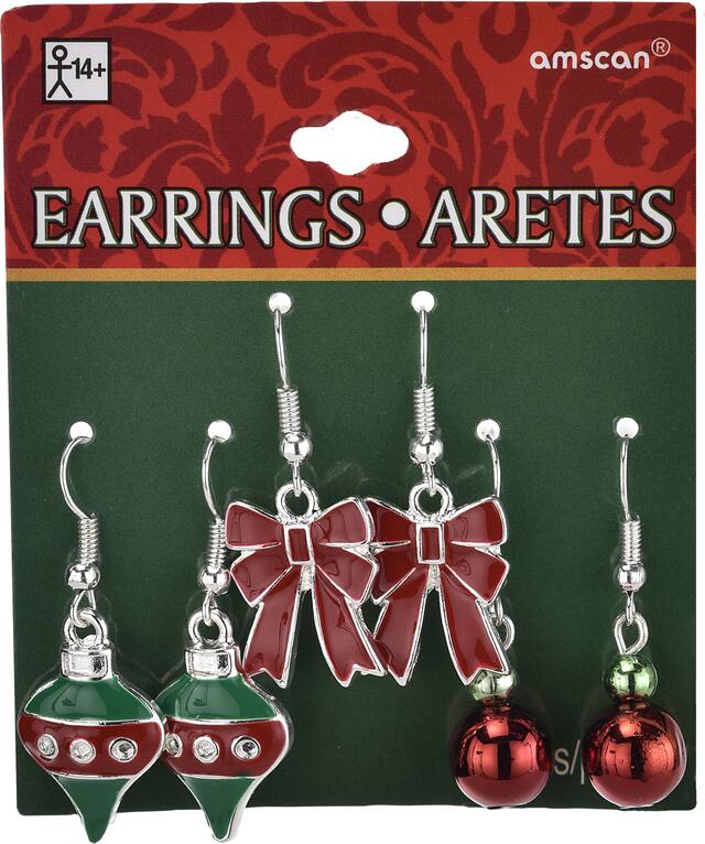 Bow & Ornament Christmas Earrings Set, 6-pc Front_Flat