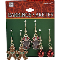 Gingerbread Man & Reindeer Christmas Earrings Set, 6-pc Front_Flat