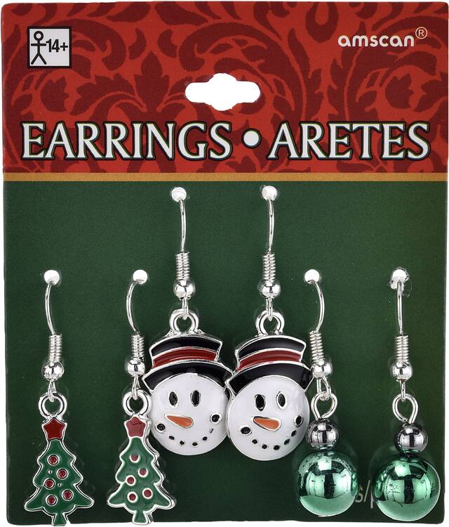Christmas Tree & Snowman Christmas Earrings Set, 6-pc Front_Flat